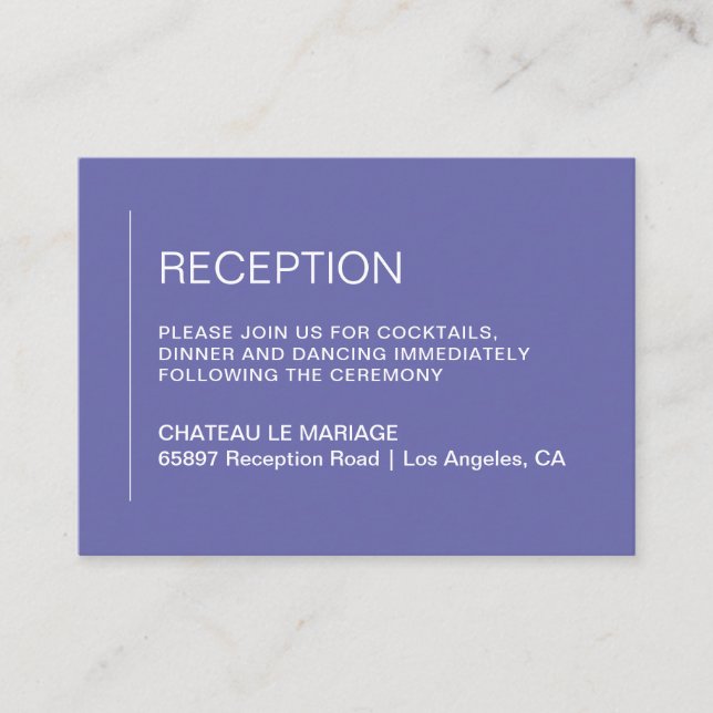 Minimalist basic periwinkle wedding reception  enclosure card (Front)