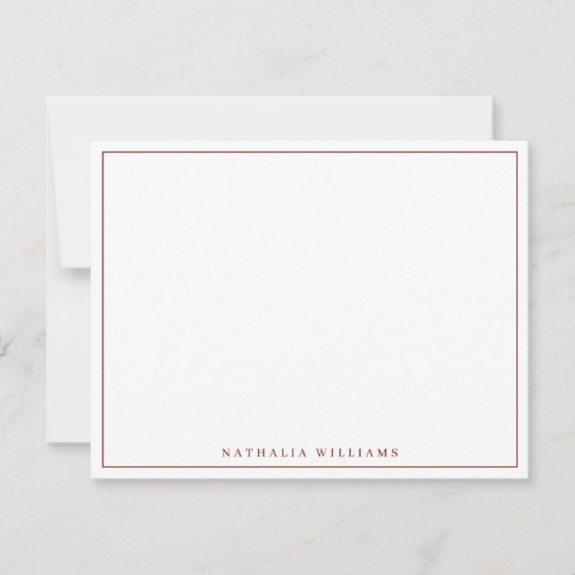 Minimalist Basic Personalise Maroon Stationery Card (Front)