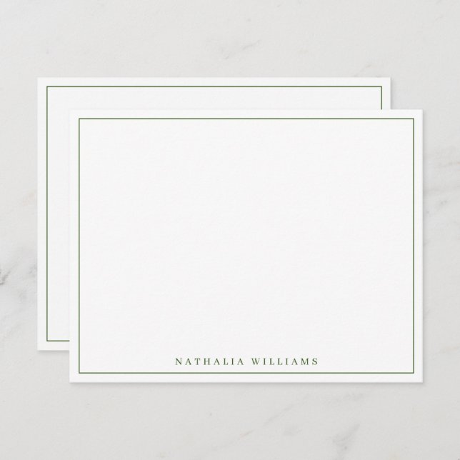 Minimalist Basic Personalise Moss Green Stationery Card (Front/Back)
