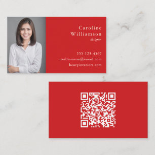 Minimalist Basic Vibrant Red Professional Photo QR Business Card