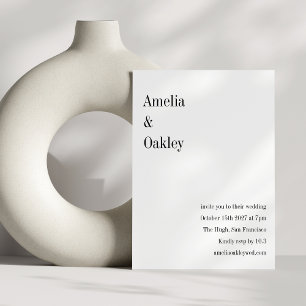 Minimalist Basic White Elegant Chic Modern Wedding Invitation