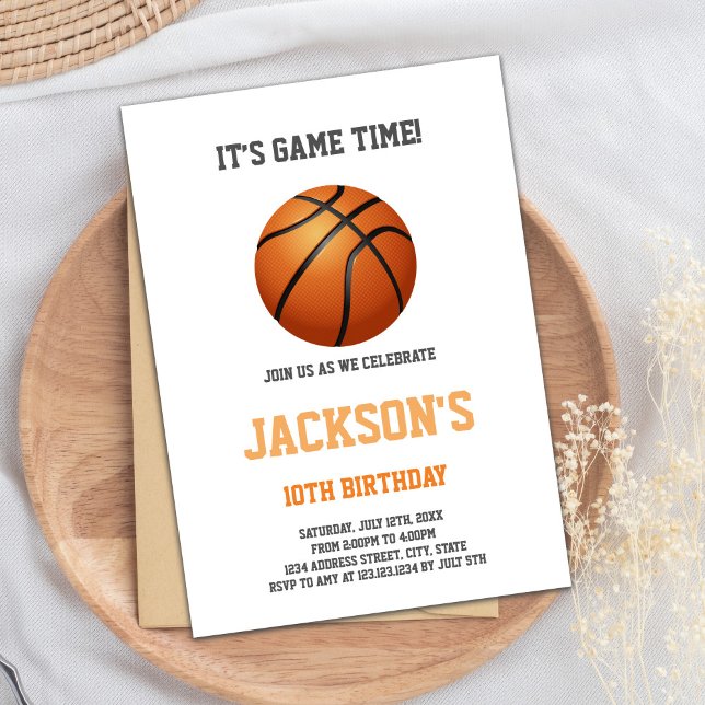 Minimalist Basketball Birthday Invitation (Basketball Ball White Invitations)