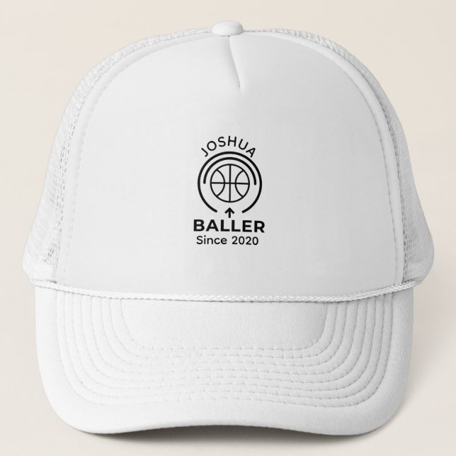 Minimalist Basketball Icon Modern Trucker Hat (Front)