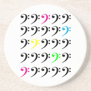 Minimalist Bass Clef Grid Pattern Vibrant Neon Coaster