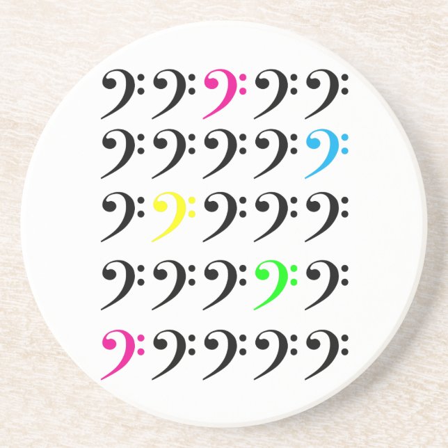 Minimalist Bass Clef Grid Pattern Vibrant Neon Coaster (Front)