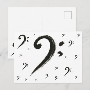  Minimalist Bass Clef – Ink Brush Music Symbol on Postcard