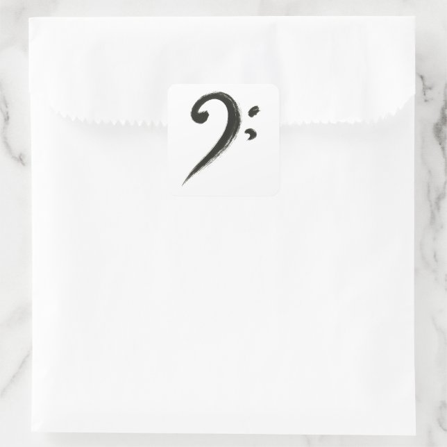  Minimalist Bass Clef – Ink Brush Music Symbol on Square Sticker (Bag)