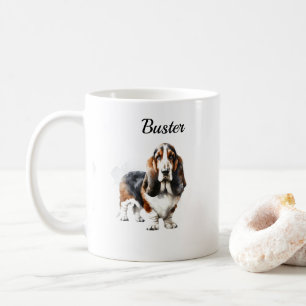 Minimalist Basset Hound Personalise Coffee Mug