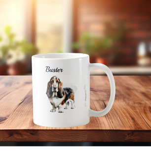 Minimalist Basset Hound Personalise Coffee Mug