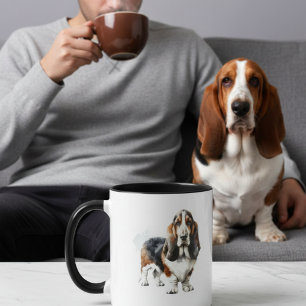 Minimalist Basset Hound Personalise Coffee Mug