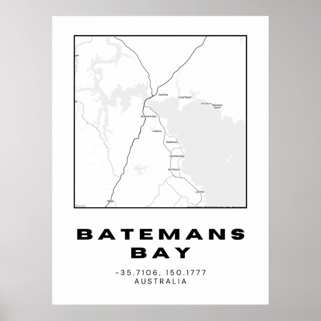 Minimalist Batemans Bay Map with Coordinates | Bla Poster (Front)