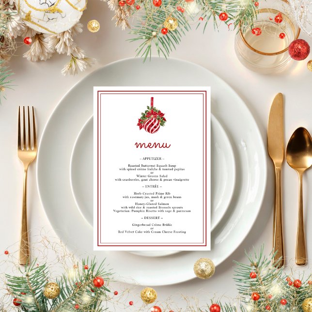 Minimalist Bauble & Script Christmas Dinner Party Menu (Creator Uploaded)