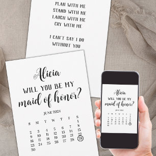 Minimalist Be My Maid of Honour Calendar Proposal Invitation