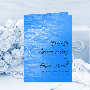Minimalist Beach Azsure Blue Wedding Booklet Programme