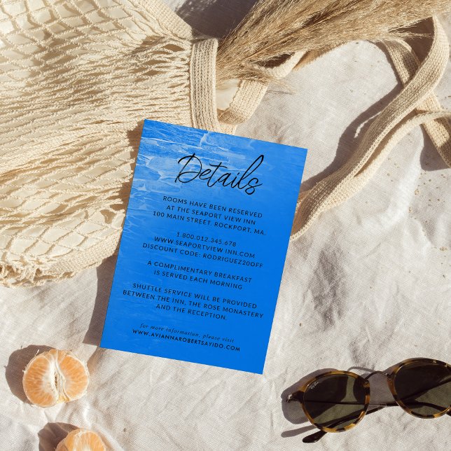 Minimalist Beach Azure Blue Wedding Details Enclosure Card (Creator Uploaded)