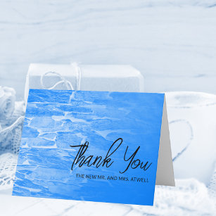 Minimalist Beach Azure Blue Wedding Photo Thank You Card