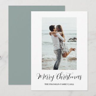 Minimalist Beach Couple Engagement Christmas Card