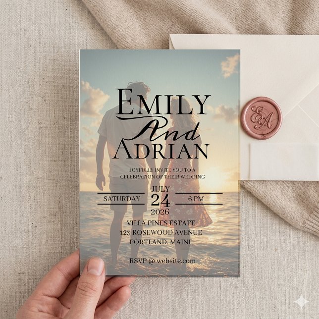 Minimalist Beach Destination Photo Wedding  Invitation (Creator Uploaded)