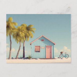 Minimalist Beach Hut Coastal Art Postcard