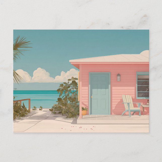 Minimalist Beach Hut Coastal Art Postcard  (Front)