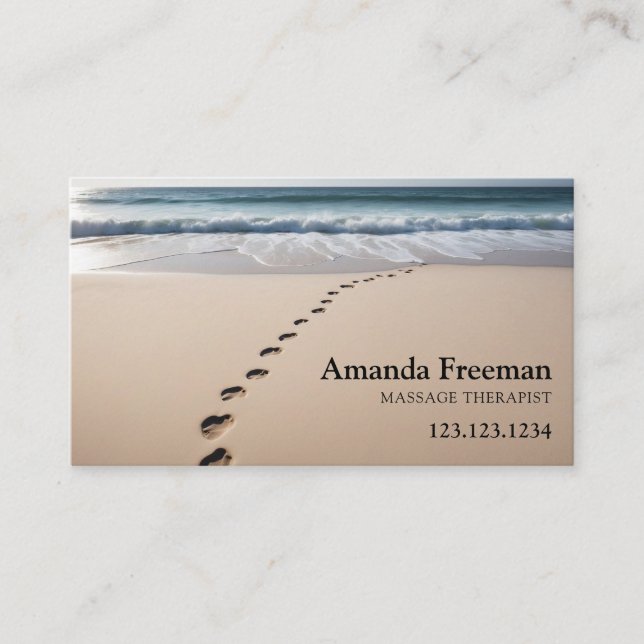 Minimalist Beach Scene Massage Therapy Business Card (Front)