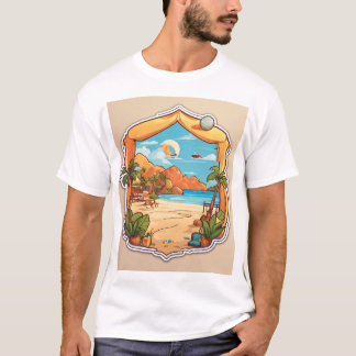 Minimalist Beach Sticker T-Shirt