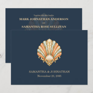 Minimalist beach wedding luxury seashell invitation