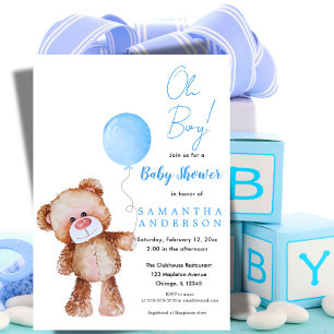 Minimalist Bear 'Oh Boy!' Baby Shower Invitation 