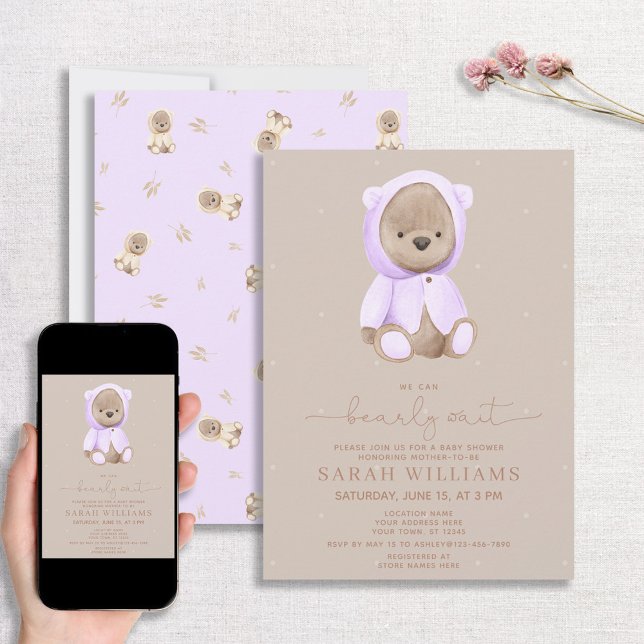 Minimalist Bearly Wait Lavender Baby Shower Invitation (Creator Uploaded)
