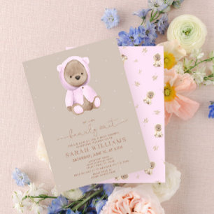 Minimalist Bearly Wait Pink Baby Shower Invitation