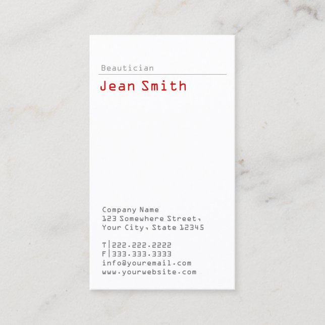 Minimalist Beautician Beauty Salon Business Card (Front)