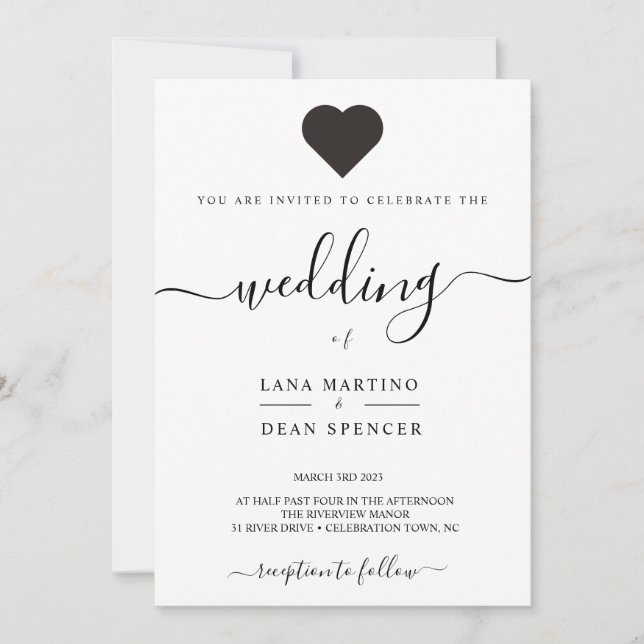 Minimalist, Beautiful LoveHeart Wedding Invitation (Front)
