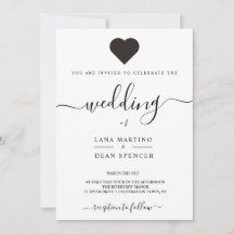 Minimalist, Beautiful LoveHeart Wedding Invitation