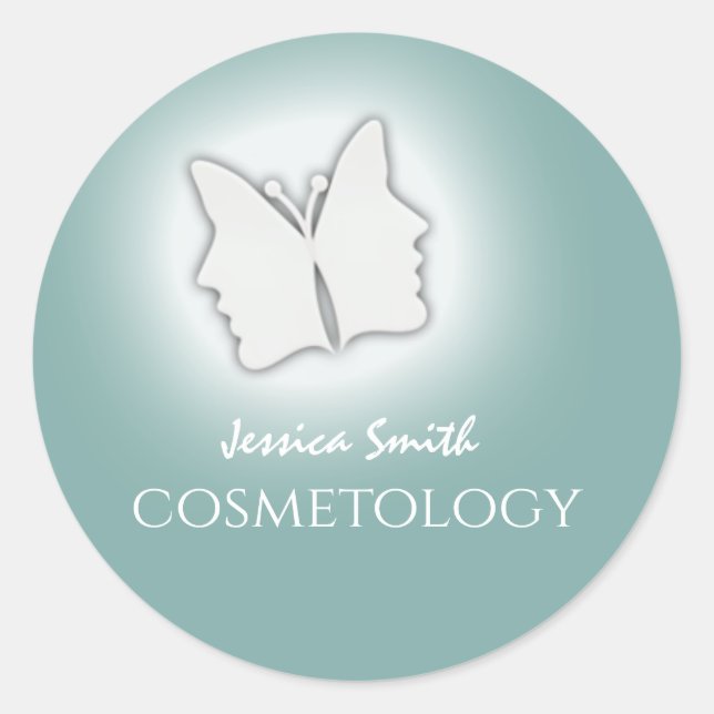 Minimalist beauty girl face butterfly classic round sticker (Front)