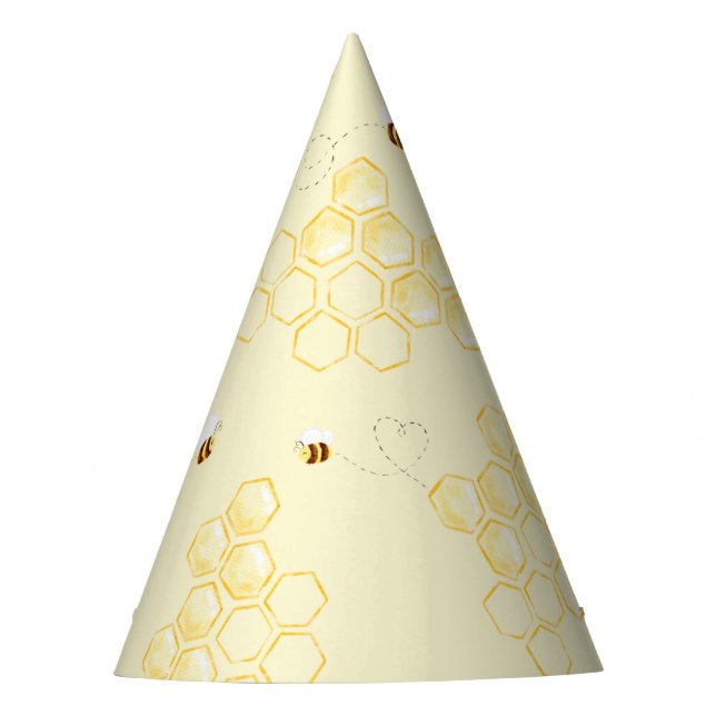 Minimalist bee honeycombs birthday party hat (Front)