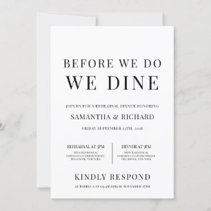 Minimalist Before we do we dine rehearsal dinner Invitation