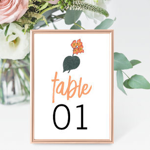 Minimalist Begonia Flower Wedding Table Number