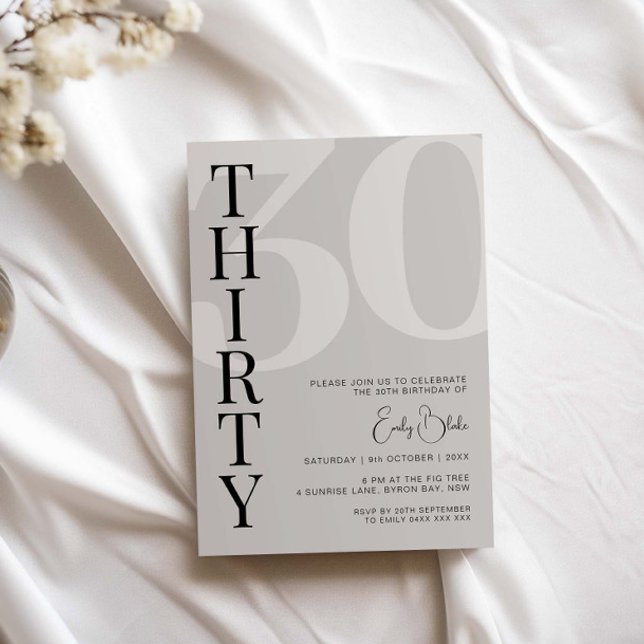 Minimalist Beige 30th Birthday Party Invitation (Creator Uploaded)