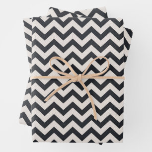 Minimalist Beige And Black Chevron Pattern Wrapping Paper Sheet
