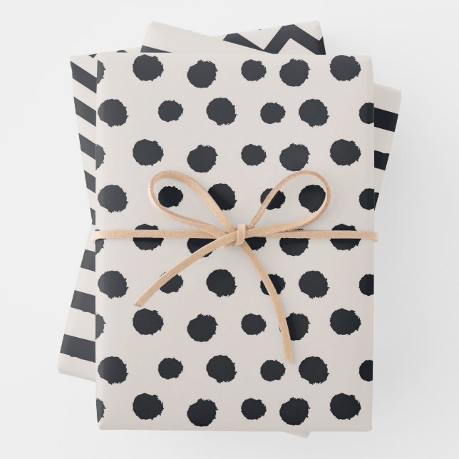 Minimalist Beige And Black Pattern  Wrapping Paper Sheet (In situ)