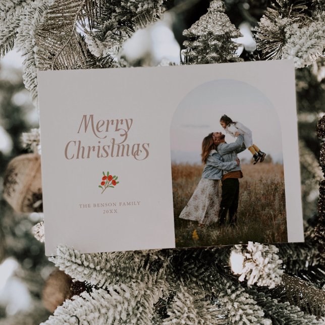 Minimalist Beige Arch Merry Christmas Photo Holiday Card (Creator Uploaded)