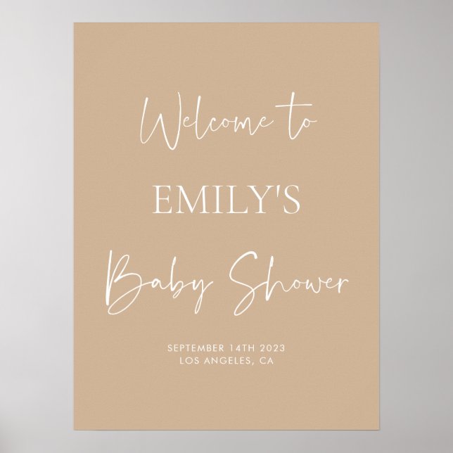 Minimalist Beige Baby Shower Welcome Sign (Front)