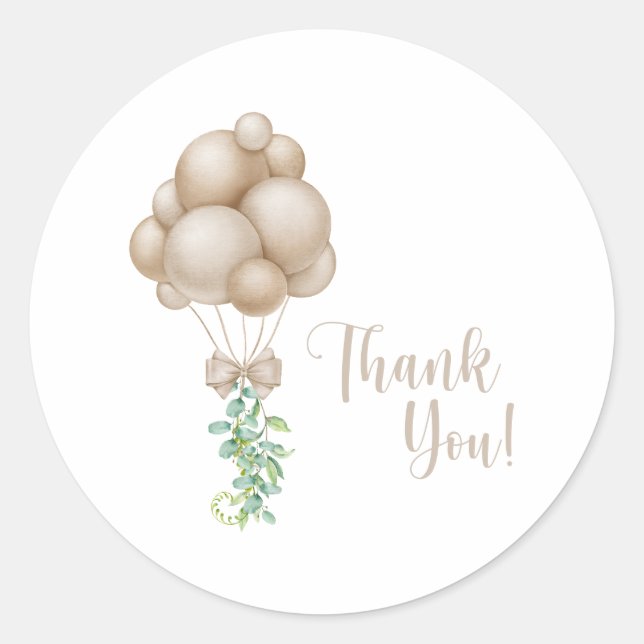 Minimalist Beige Balloons Boho Baby Shower Classic Round Sticker (Front)