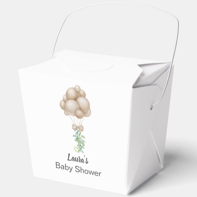 Minimalist Beige Balloons Boho Baby Shower Favour Box (Front)