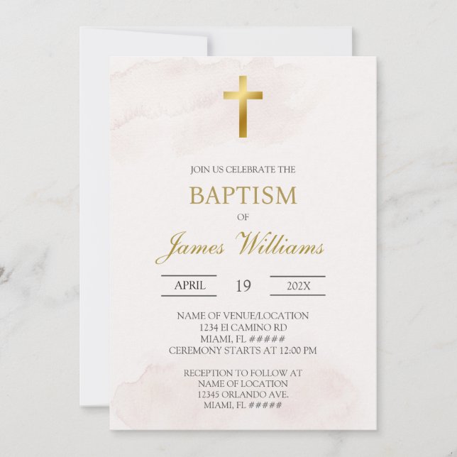 Minimalist beige baptism invitation (Front)