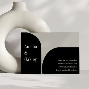 Minimalist Beige Black Elegant Arch Modern Wedding Invitation