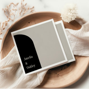 Minimalist Beige Black Elegant Arch Modern Wedding Napkin
