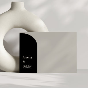 Minimalist Beige Black Elegant Arch Modern Wedding Thank You Card