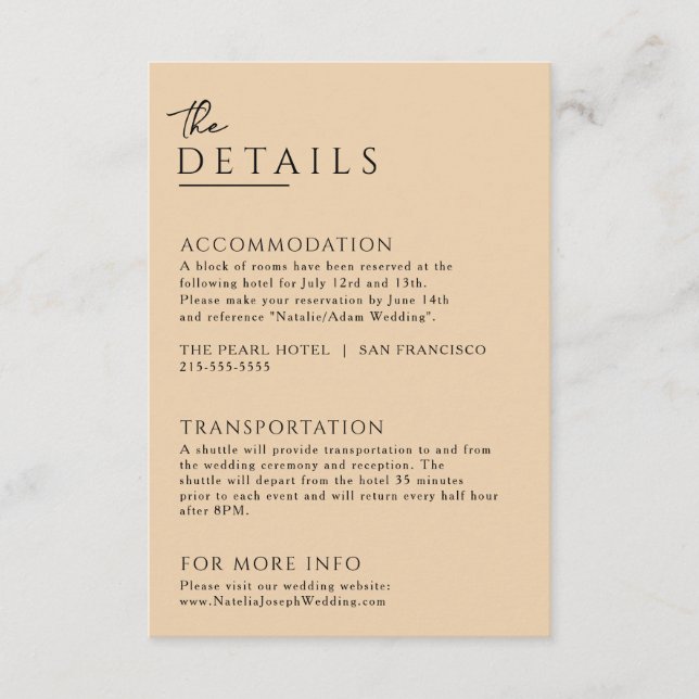 Minimalist Beige Boho Chic Unique Wedding Details Enclosure Card (Front)