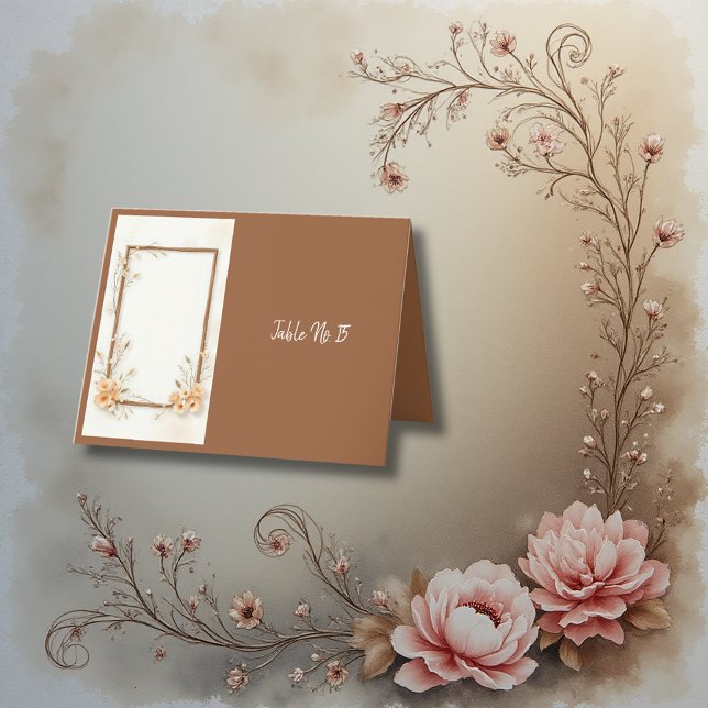 Minimalist Beige Botanical Frame Wedding Table Thank You Card (Creator Uploaded)